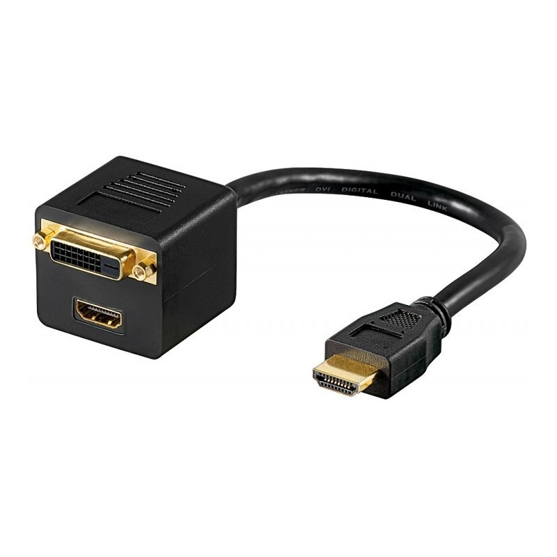 Adaptateur HDMI Mâle/HDMI & DVI-D Femelle cordon 10cm